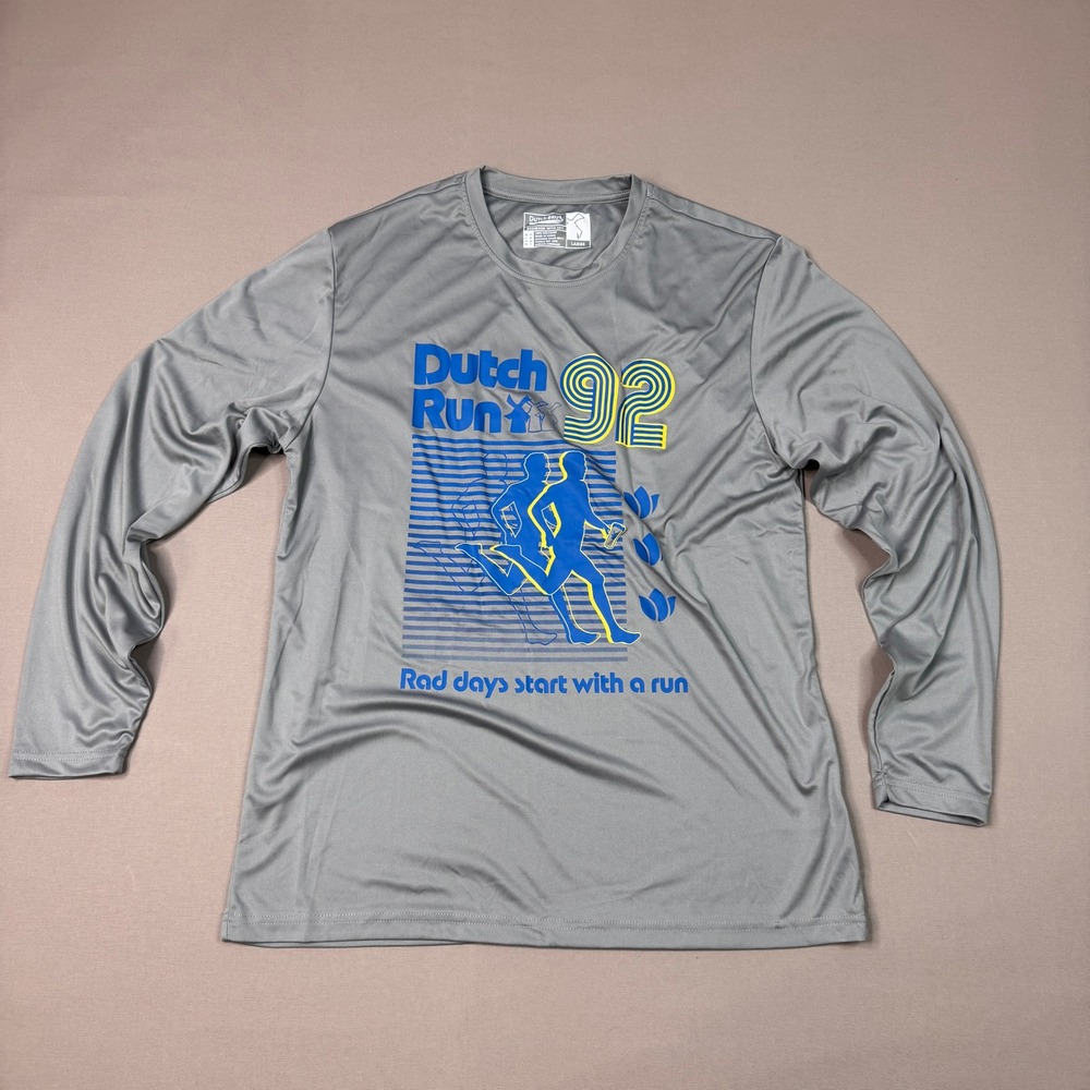 Dutch Bros Coffee Dutch Run 92 Gray Long Sleeve Performance Shirt Mens Large